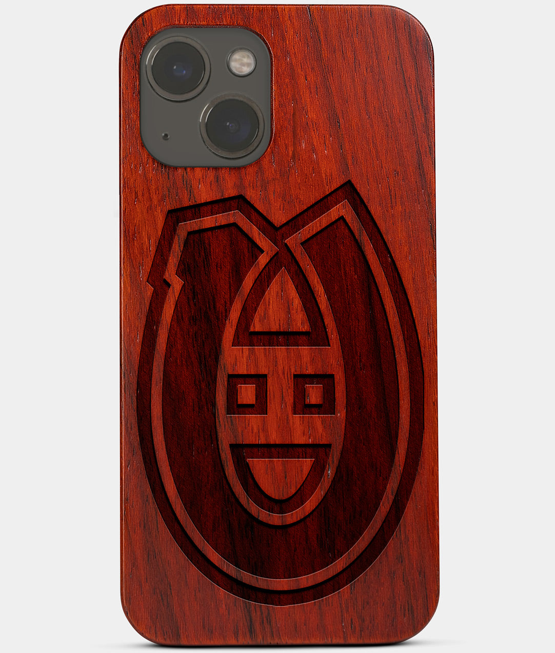 Carved Wood Montreal Canadiens iPhone 13 Mini Case | Custom Montreal Canadiens Gift, Birthday Gift | Personalized Mahogany Wood Cover, Gifts For Him, Monogrammed Gift For Fan | by Engraved In Nature