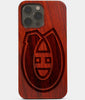 Carved Wood Montreal Canadiens iPhone 13 Pro Case | Custom Montreal Canadiens Gift, Birthday Gift | Personalized Mahogany Wood Cover, Gifts For Him, Monogrammed Gift For Fan | by Engraved In Nature