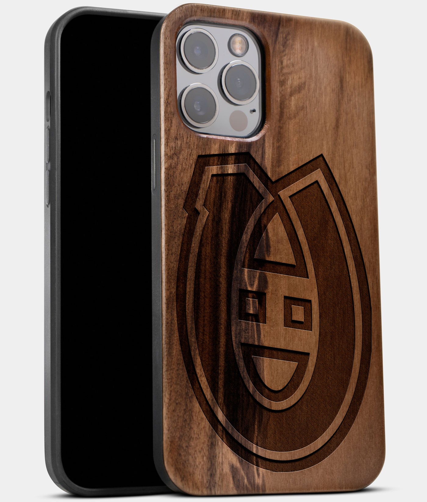 Best Wood Montreal Canadiens iPhone 13 Pro Case | Custom Montreal Canadiens Gift | Walnut Wood Cover - Engraved In Nature