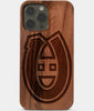 Carved Wood Montreal Canadiens iPhone 13 Pro Case | Custom Montreal Canadiens Gift, Birthday Gift | Personalized Mahogany Wood Cover, Gifts For Him, Monogrammed Gift For Fan | by Engraved In Nature