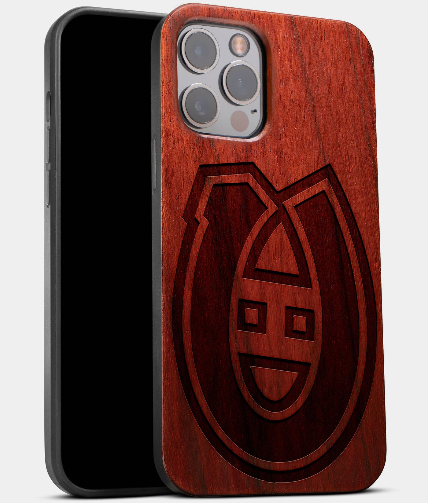 Best Wood Montreal Canadiens iPhone 13 Pro Max Case | Custom Montreal Canadiens Gift | Mahogany Wood Cover - Engraved In Nature