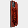 Best Wood Montreal Canadiens iPhone 13 Pro Max Case | Custom Montreal Canadiens Gift | Mahogany Wood Cover - Engraved In Nature