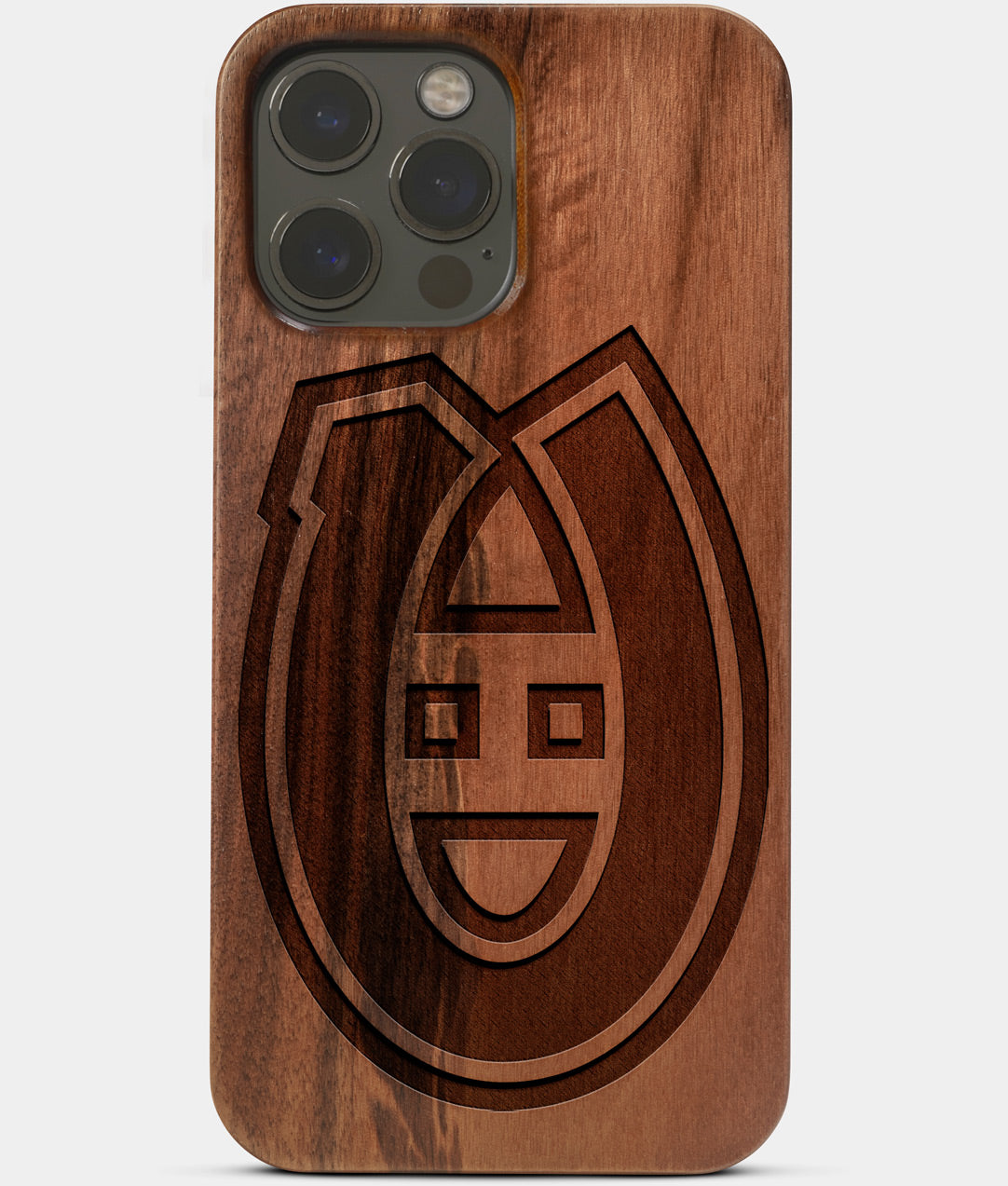 Carved Wood Montreal Canadiens iPhone 13 Pro Max Case | Custom Montreal Canadiens Gift, Birthday Gift | Personalized Mahogany Wood Cover, Gifts For Him, Monogrammed Gift For Fan | by Engraved In Nature
