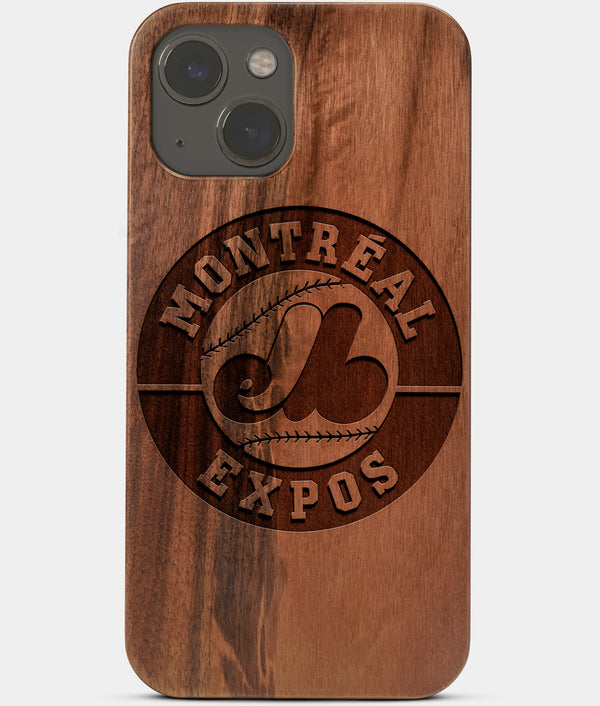 Carved Wood Montreal Expos iPhone 13 Mini Case | Custom Montreal Expos Gift, Birthday Gift | Personalized Mahogany Wood Cover, Gifts For Him, Monogrammed Gift For Fan | by Engraved In Nature