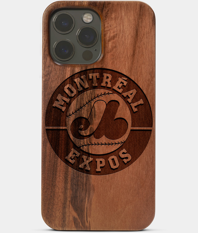 Carved Wood Montreal Expos iPhone 13 Pro Max Case | Custom Montreal Expos Gift, Birthday Gift | Personalized Mahogany Wood Cover, Gifts For Him, Monogrammed Gift For Fan | by Engraved In Nature
