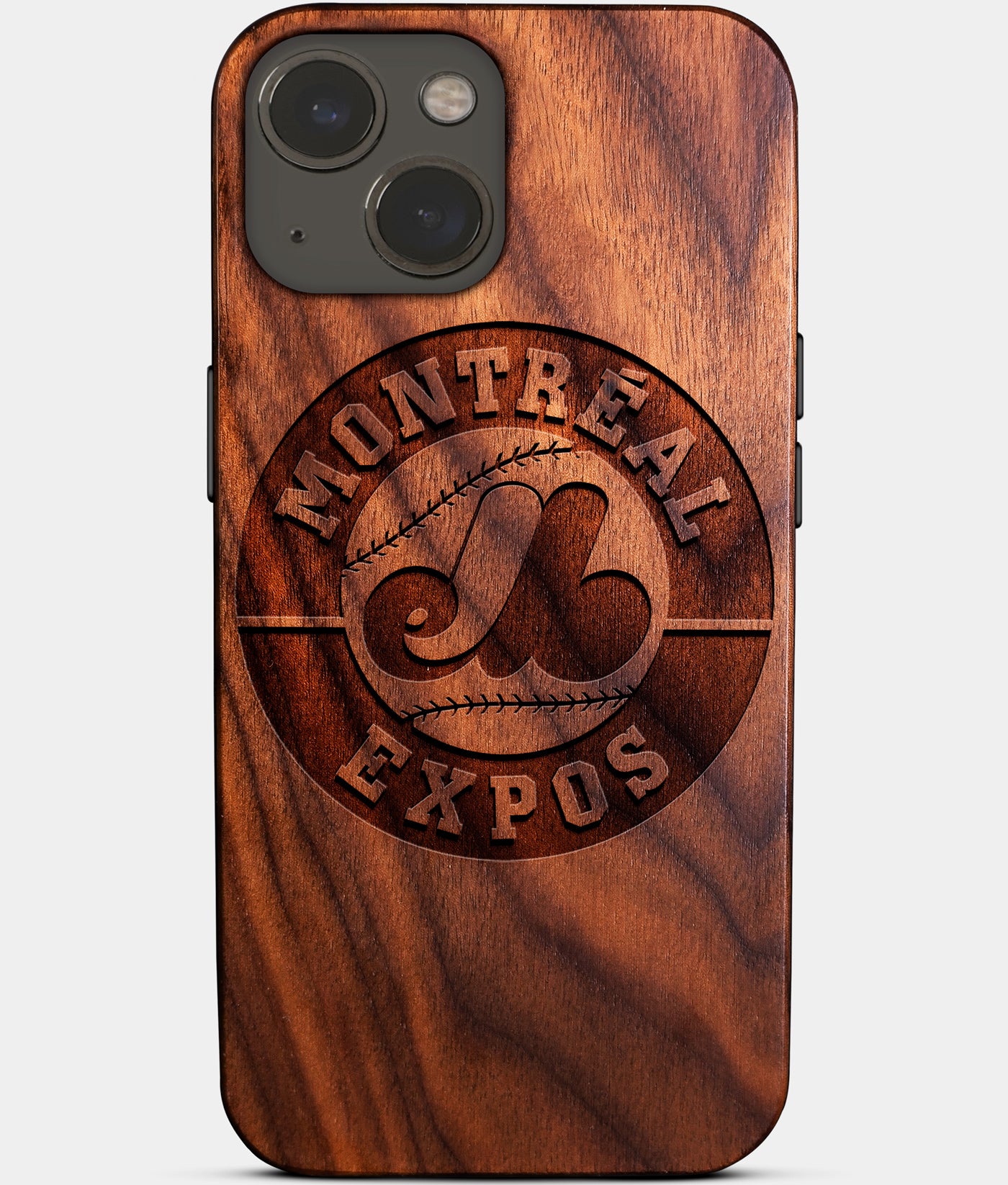 Eco-friendly Montreal Expos iPhone 14 Case - Carved Wood Custom Montreal Expos Gift For Him - Monogrammed Personalized iPhone 14 Cover By Engraved In Nature