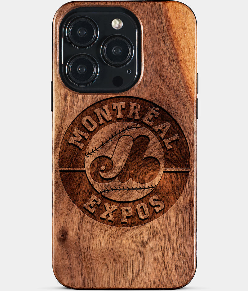Eco-friendly Montreal Expos iPhone 15 Pro Case - Carved Wood Custom Montreal Expos Gift For Him - Monogrammed Personalized iPhone 15 Pro Cover By Engraved In Nature