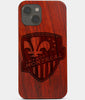 Carved Wood Montreal Impact iPhone 13 Mini Case | Custom Montreal Impact Gift, Birthday Gift | Personalized Mahogany Wood Cover, Gifts For Him, Monogrammed Gift For Fan | by Engraved In Nature