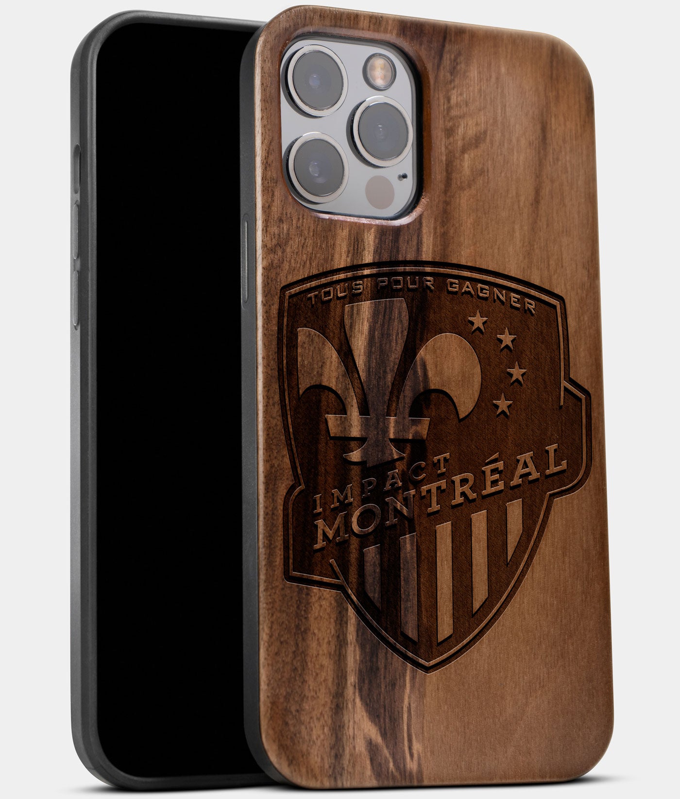 Best Wood Montreal Impact iPhone 13 Pro Case | Custom Montreal Impact Gift | Walnut Wood Cover - Engraved In Nature
