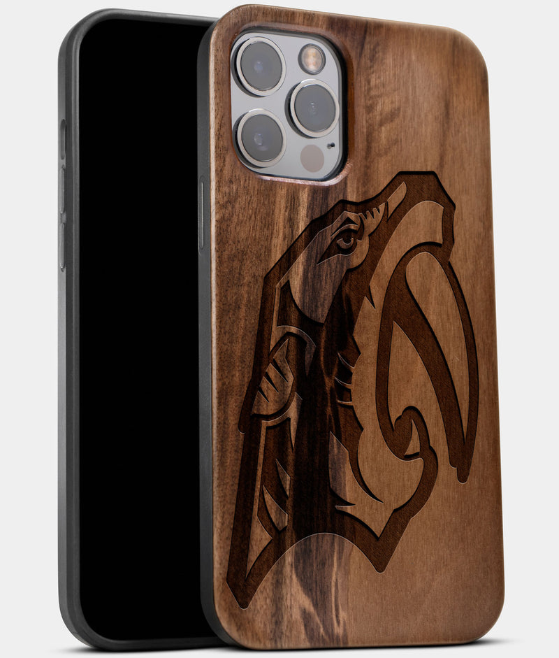 Best Wood Nashville Predators iPhone 13 Pro Case | Custom Nashville Predators Gift | Walnut Wood Cover - Engraved In Nature