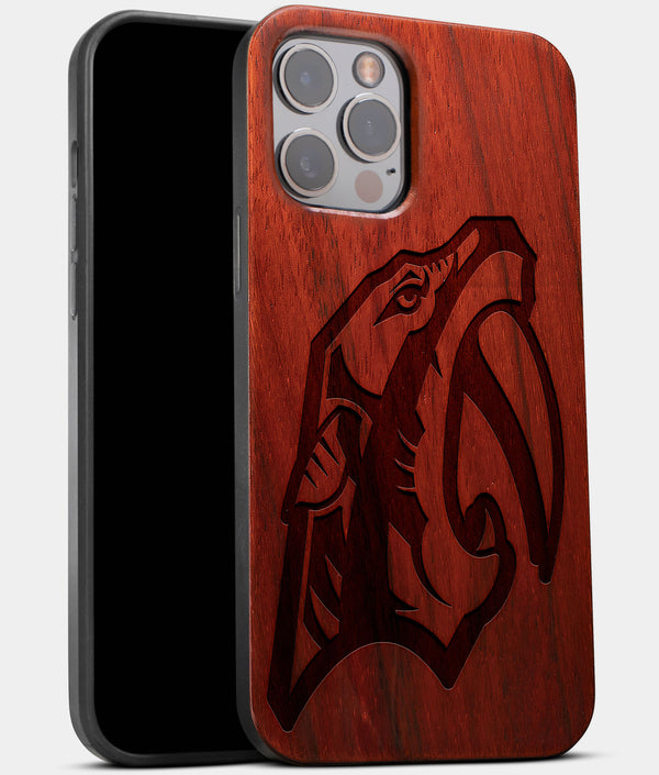 Best Wood Nashville Predators iPhone 13 Pro Max Case | Custom Nashville Predators Gift | Mahogany Wood Cover - Engraved In Nature