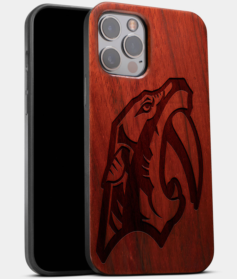 Best Wood Nashville Predators iPhone 13 Pro Max Case | Custom Nashville Predators Gift | Mahogany Wood Cover - Engraved In Nature