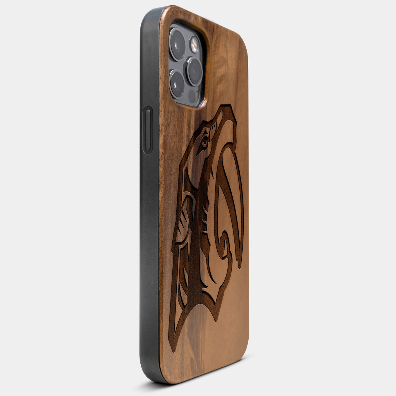 Best Wood Nashville Predators iPhone 13 Pro Max Case | Custom Nashville Predators Gift | Walnut Wood Cover - Engraved In Nature