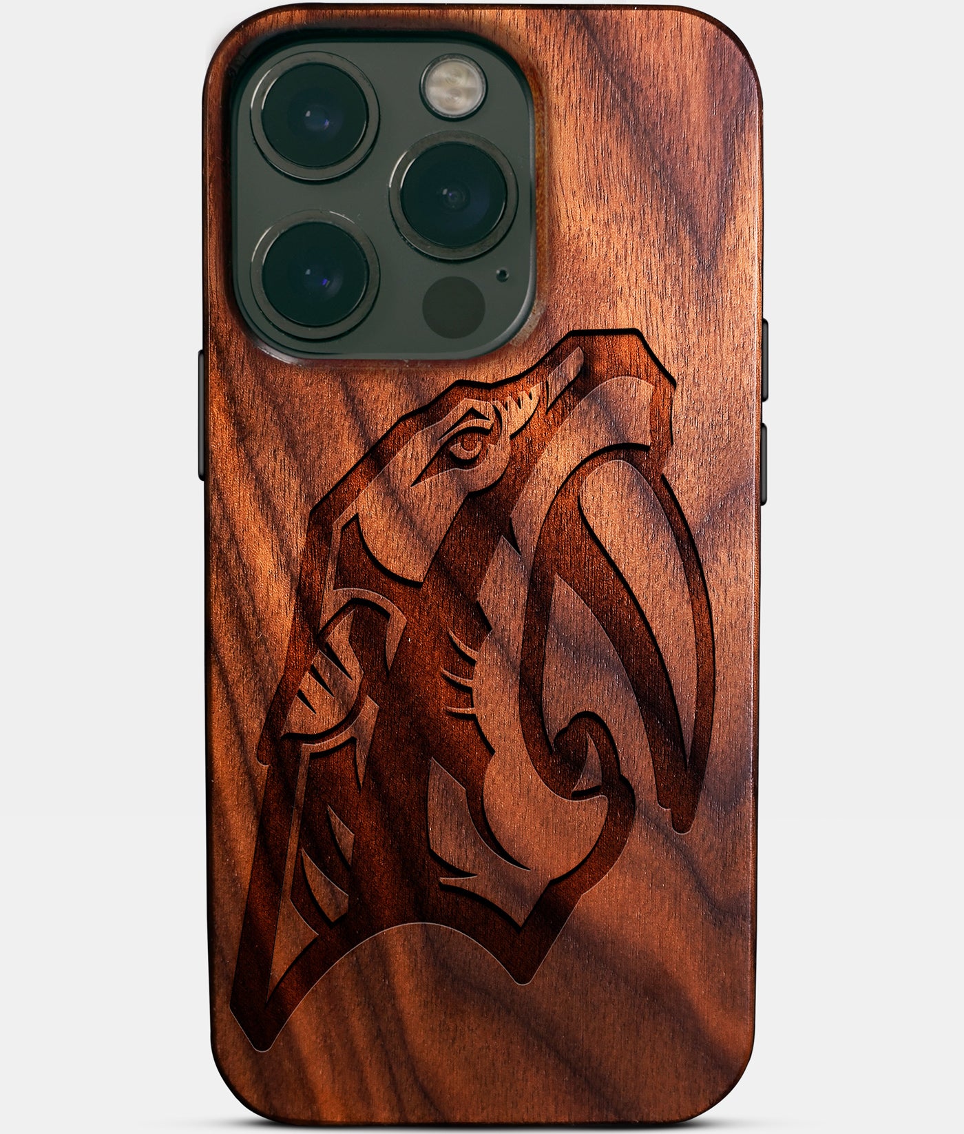 Eco-friendly Nashville Predators iPhone 14 Pro Case - Carved Wood Custom Nashville Predators Gift For Him - Monogrammed Personalized iPhone 14 Pro Cover By Engraved In Nature