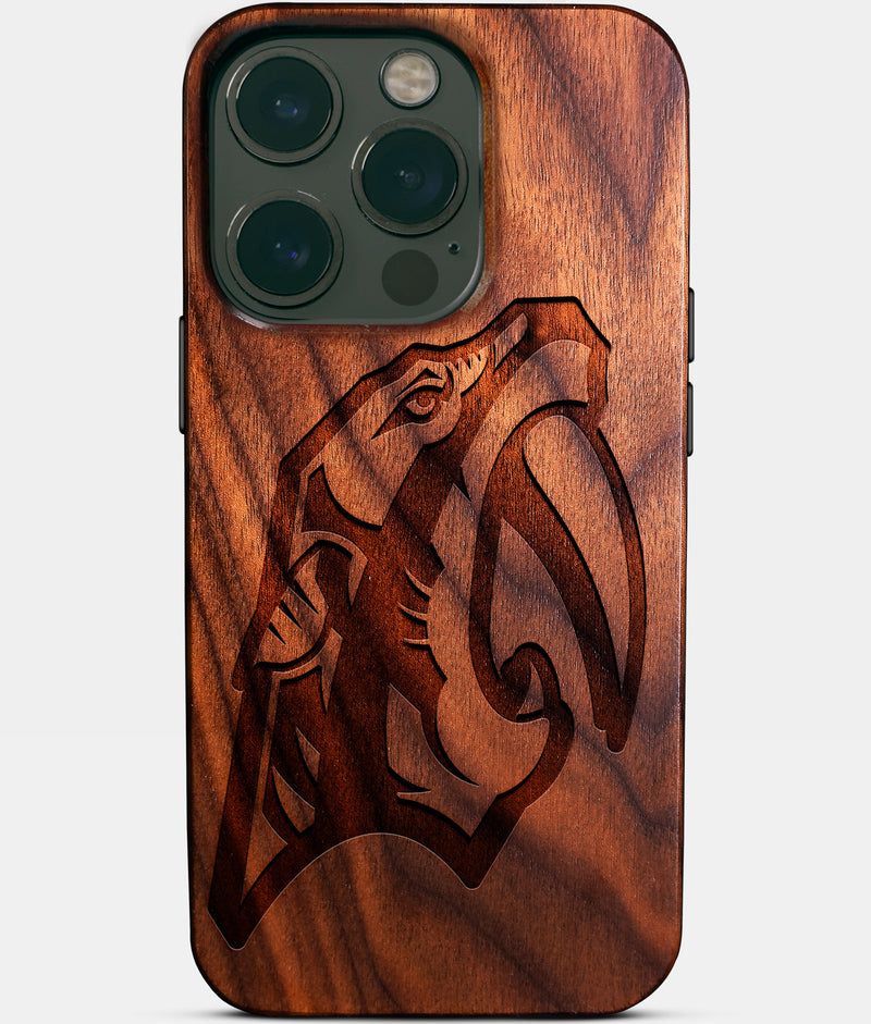 Eco-friendly Nashville Predators iPhone 14 Pro Case - Carved Wood Custom Nashville Predators Gift For Him - Monogrammed Personalized iPhone 14 Pro Cover By Engraved In Nature
