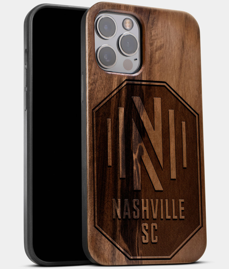 Best Wood Nashville SC iPhone 13 Pro Case | Custom Nashville SC Gift | Walnut Wood Cover - Engraved In Nature