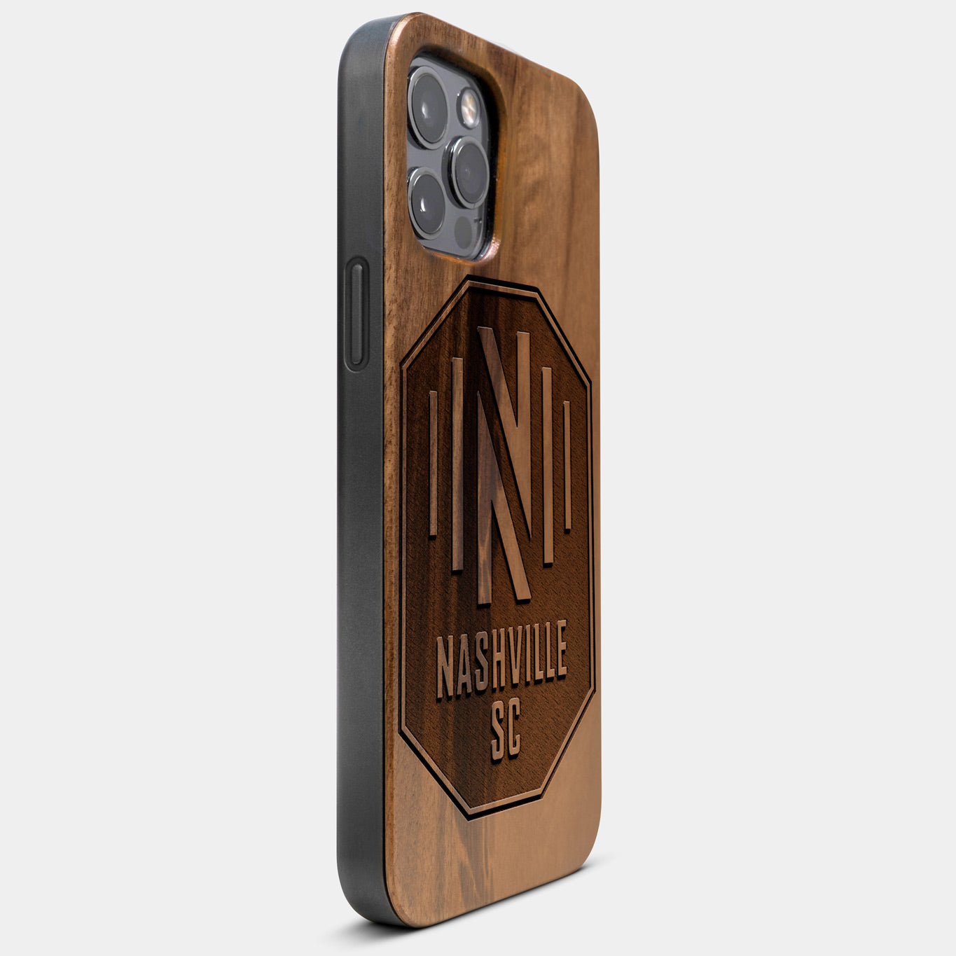 Best Wood Nashville SC iPhone 13 Pro Case | Custom Nashville SC Gift | Walnut Wood Cover - Engraved In Nature