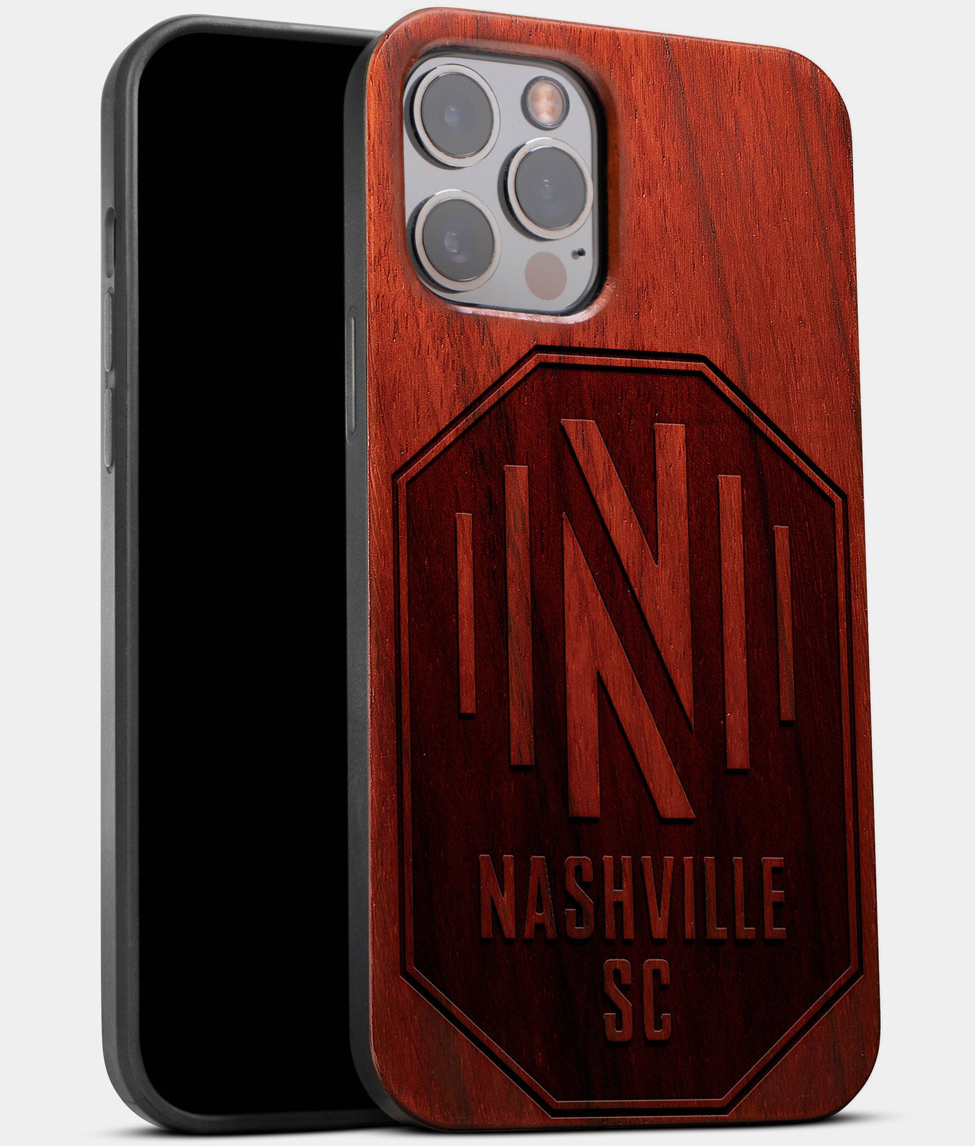 Best Wood Nashville SC iPhone 13 Pro Max Case | Custom Nashville SC Gift | Mahogany Wood Cover - Engraved In Nature