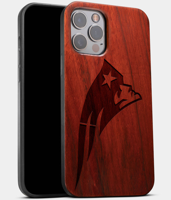 Best Wood New England Patriots iPhone 13 Pro Case | Custom New England Patriots Gift | Mahogany Wood Cover - Engraved In Nature