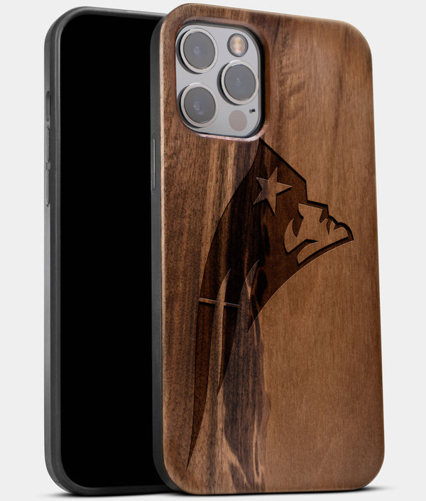 Best Wood New England Patriots iPhone 13 Pro Case | Custom New England Patriots Gift | Walnut Wood Cover - Engraved In Nature