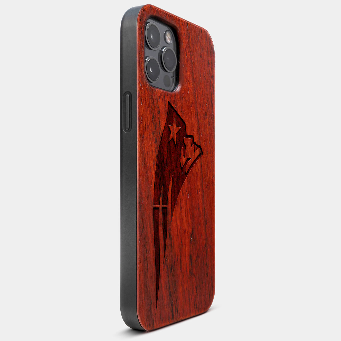 Best Wood New England Patriots iPhone 13 Pro Max Case | Custom New England Patriots Gift | Mahogany Wood Cover - Engraved In Nature