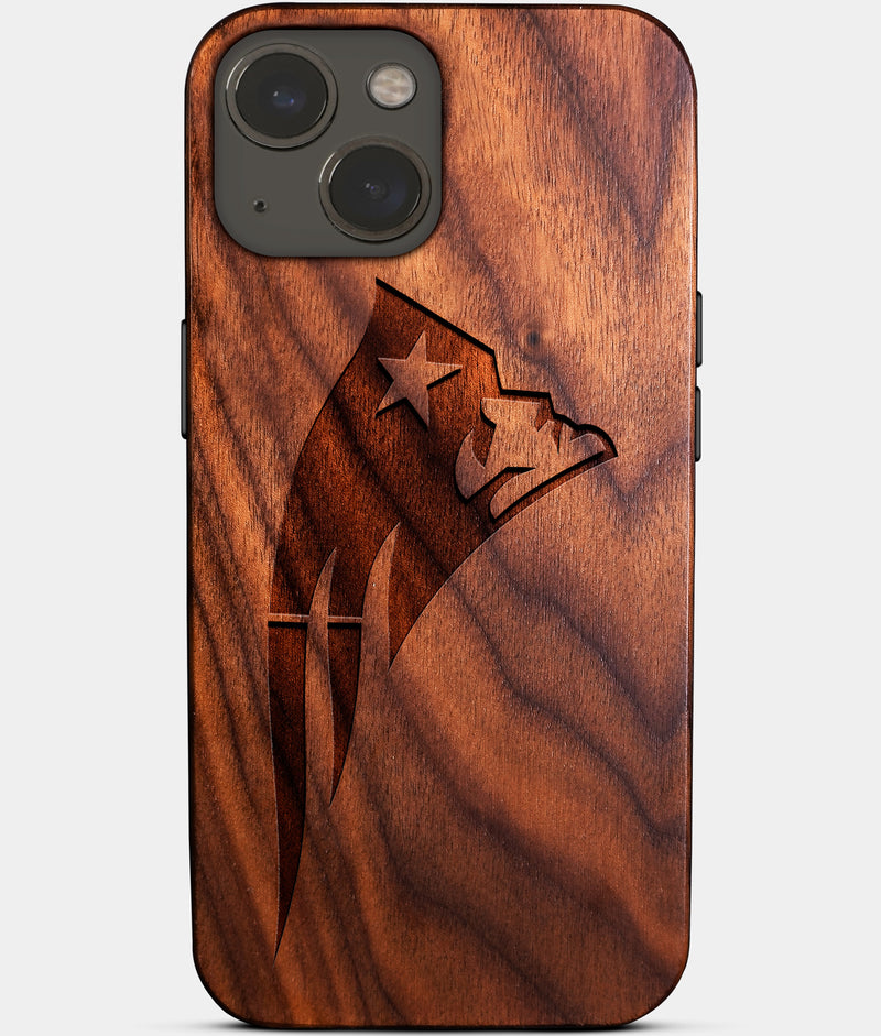 Eco-friendly New England Patriots iPhone 14 Plus Case - Carved Wood Custom New England Patriots Gift For Him - Monogrammed Personalized iPhone 14 Plus Cover By Engraved In Nature