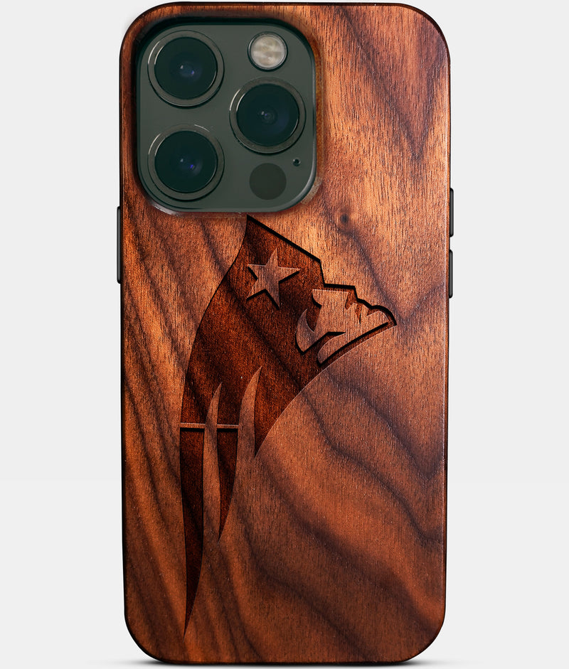 Eco-friendly New England Patriots iPhone 14 Pro Case - Carved Wood Custom New England Patriots Gift For Him - Monogrammed Personalized iPhone 14 Pro Cover By Engraved In Nature