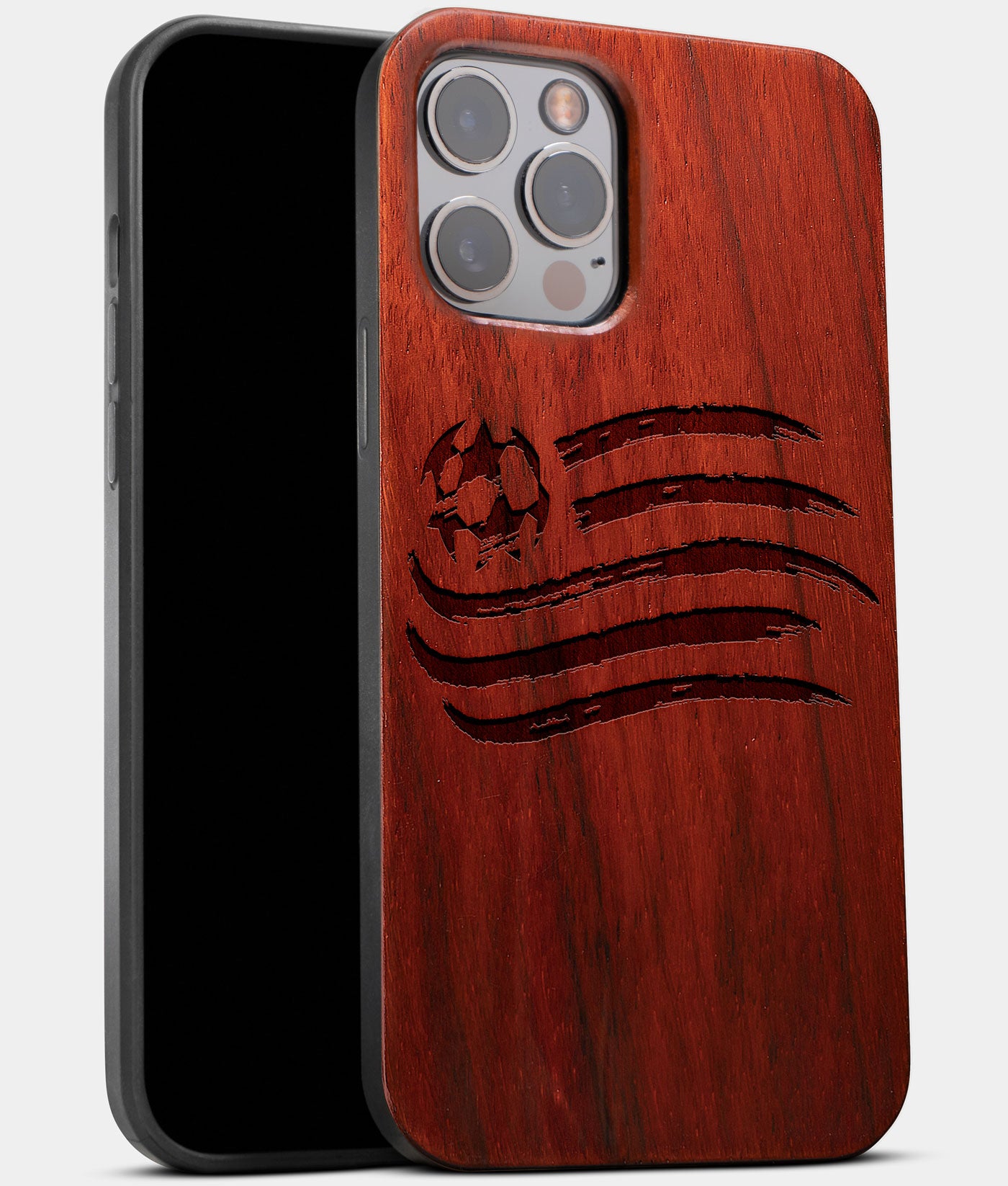 Best Wood New England Revolution iPhone 13 Pro Max Case | Custom New England Revolution Gift | Mahogany Wood Cover - Engraved In Nature