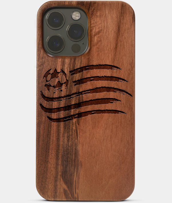 Carved Wood New England Revolution iPhone 13 Pro Max Case | Custom New England Revolution Gift, Birthday Gift | Personalized Mahogany Wood Cover, Gifts For Him, Monogrammed Gift For Fan | by Engraved In Nature