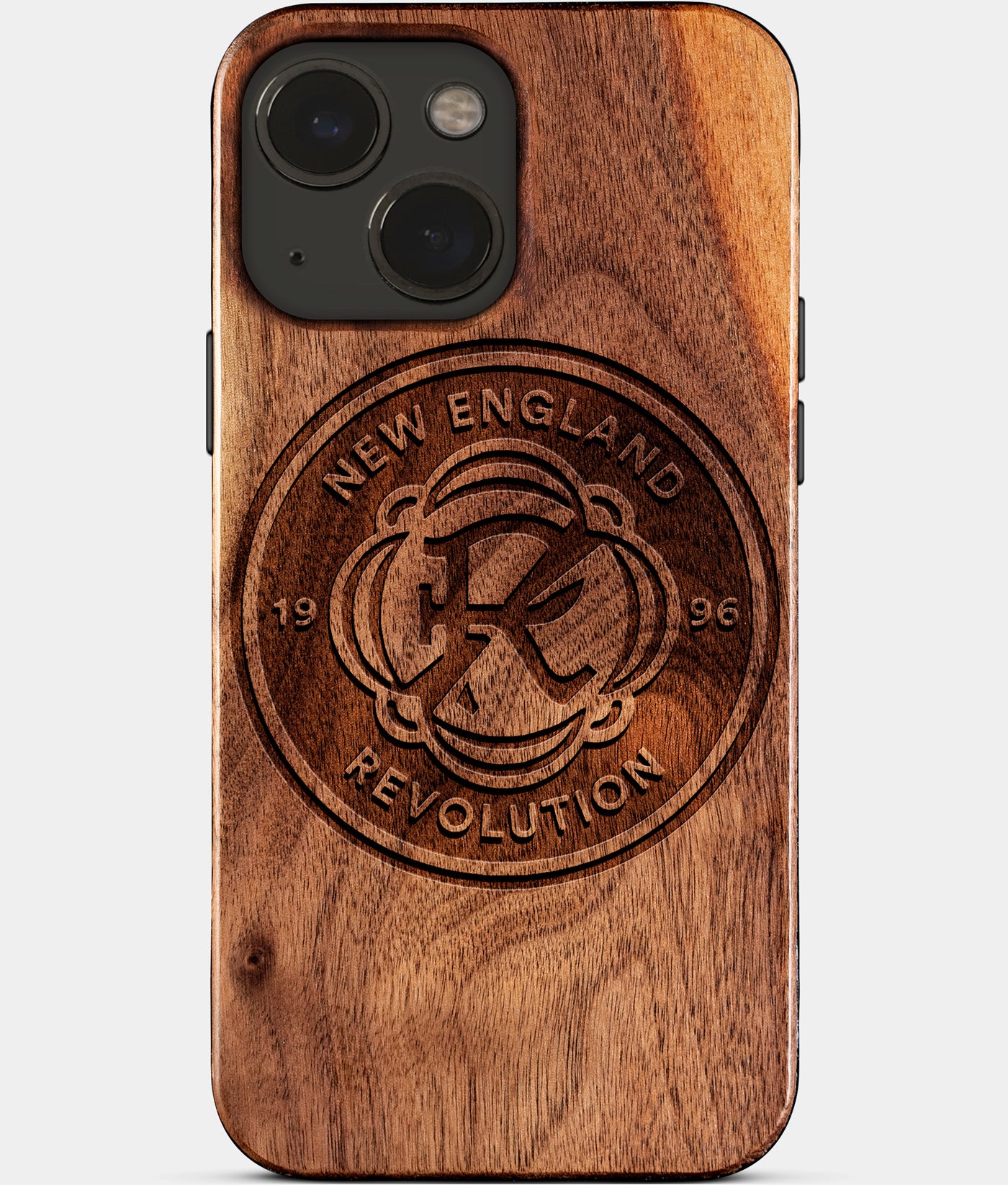 Eco-friendly New England Revolution iPhone 15 Case - Carved Wood Custom New England Revolution Gift For Him - Monogrammed Personalized iPhone 15 Cover By Engraved In Nature