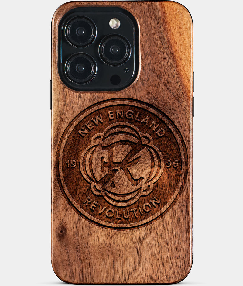 Eco-friendly New England Revolution iPhone 15 Pro Case - Carved Wood Custom New England Revolution Gift For Him - Monogrammed Personalized iPhone 15 Pro Cover By Engraved In Nature