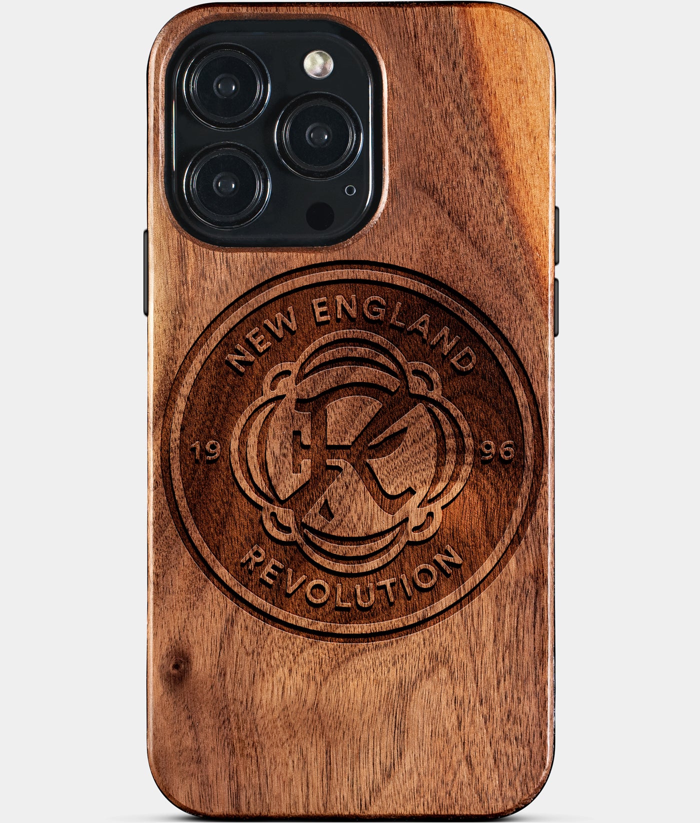 Eco-friendly New England Revolution iPhone 15 Pro Max Case - Carved Wood Custom New England Revolution Gift For Him - Monogrammed Personalized iPhone 15 Pro Max Cover By Engraved In Nature