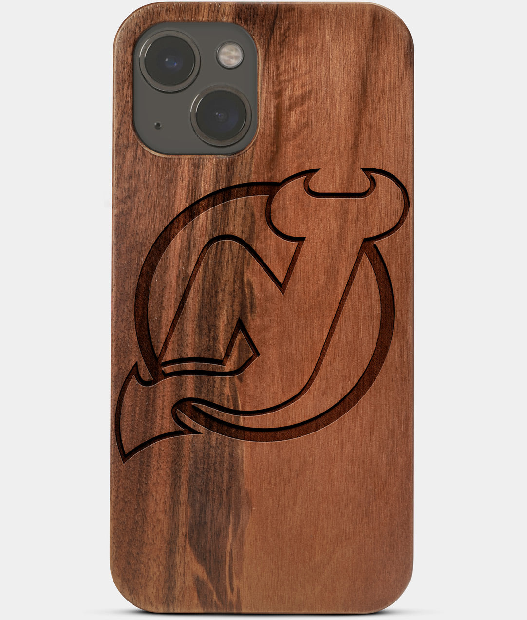 Carved Wood New Jersey Devils iPhone 13 Case | Custom New Jersey Devils Gift, Birthday Gift | Personalized Mahogany Wood Cover, Gifts For Him, Monogrammed Gift For Fan | by Engraved In Nature