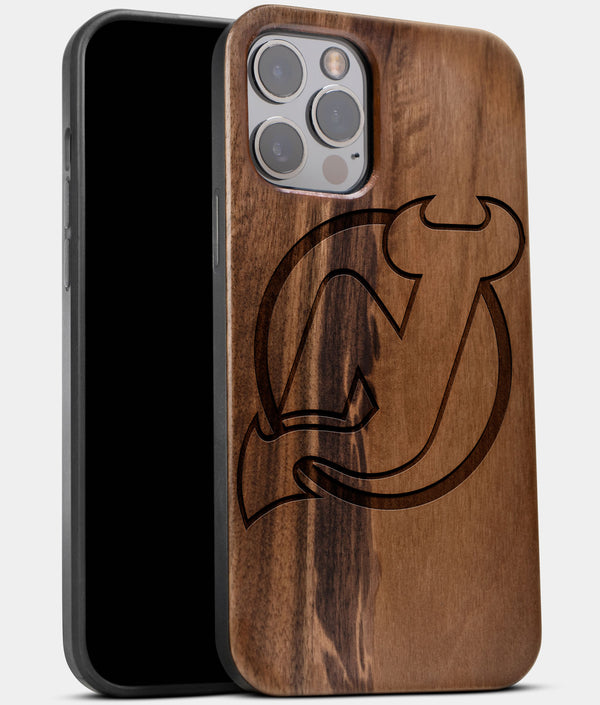 Best Wood New Jersey Devils iPhone 13 Pro Case | Custom New Jersey Devils Gift | Walnut Wood Cover - Engraved In Nature