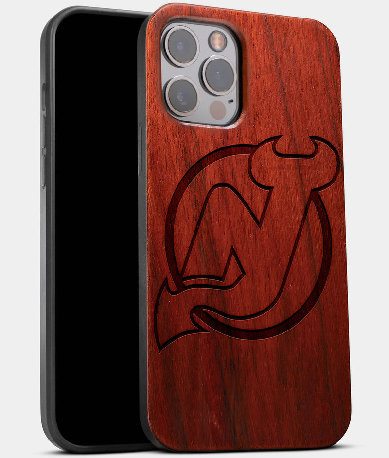 Best Wood New Jersey Devils iPhone 13 Pro Max Case | Custom New Jersey Devils Gift | Mahogany Wood Cover - Engraved In Nature