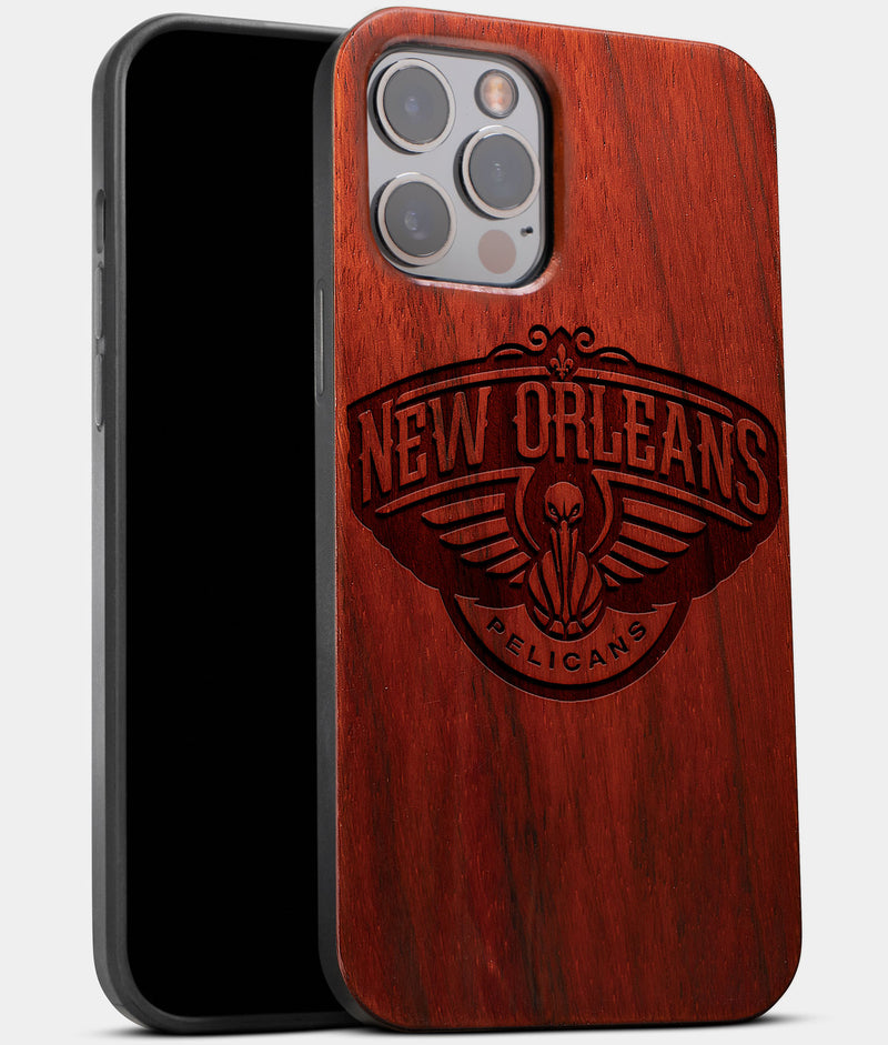 Best Wood New Orleans Pelicans iPhone 13 Pro Max Case | Custom New Orleans Pelicans Gift | Mahogany Wood Cover - Engraved In Nature