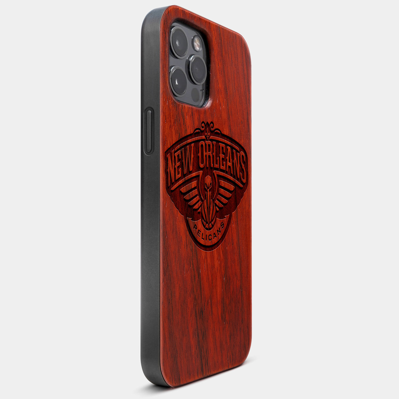 Best Wood New Orleans Pelicans iPhone 13 Pro Max Case | Custom New Orleans Pelicans Gift | Mahogany Wood Cover - Engraved In Nature