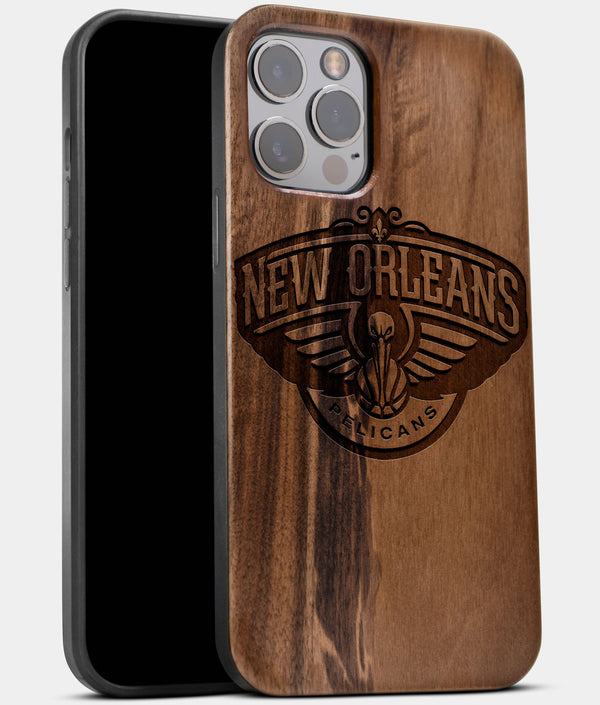 Best Wood New Orleans Pelicans iPhone 13 Pro Max Case | Custom New Orleans Pelicans Gift | Walnut Wood Cover - Engraved In Nature