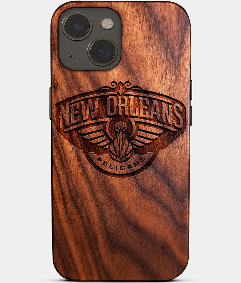 Eco-friendly New Orleans Pelicans iPhone 14 Case - Carved Wood Custom New Orleans Pelicans Gift For Him - Monogrammed Personalized iPhone 14 Cover By Engraved In Nature