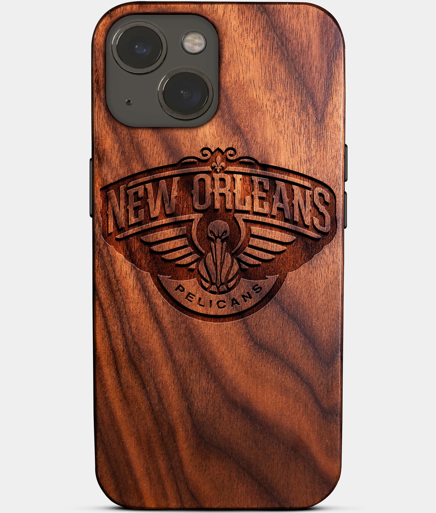 Eco-friendly New Orleans Pelicans iPhone 14 Plus Case - Carved Wood Custom New Orleans Pelicans Gift For Him - Monogrammed Personalized iPhone 14 Plus Cover By Engraved In Nature