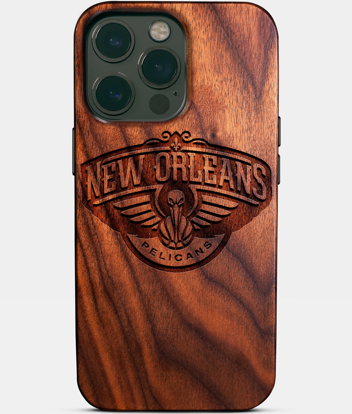 Eco-friendly New Orleans Pelicans iPhone 14 Pro Max Case - Carved Wood Custom New Orleans Pelicans Gift For Him - Monogrammed Personalized iPhone 14 Pro Max Cover By Engraved In Nature