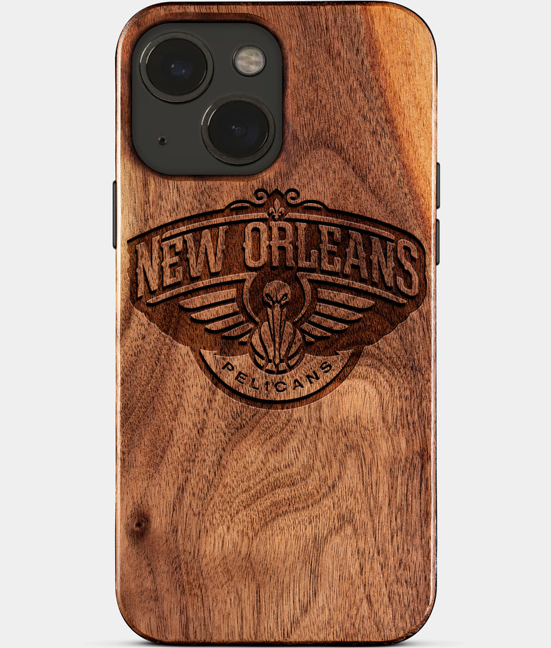 Eco-friendly New Orleans Pelicans iPhone 15 Case - Carved Wood Custom New Orleans Pelicans Gift For Him - Monogrammed Personalized iPhone 15 Cover By Engraved In Nature