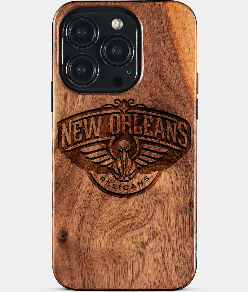 Eco-friendly New Orleans Pelicans iPhone 15 Pro Case - Carved Wood Custom New Orleans Pelicans Gift For Him - Monogrammed Personalized iPhone 15 Pro Cover By Engraved In Nature