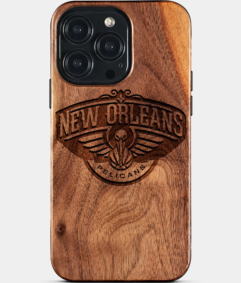 Eco-friendly New Orleans Pelicans iPhone 15 Pro Max Case - Carved Wood Custom New Orleans Pelicans Gift For Him - Monogrammed Personalized iPhone 15 Pro Max Cover By Engraved In Nature