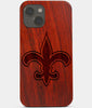 Carved Wood New Orleans Saints iPhone 13 Case | Custom New Orleans Saints Gift, Birthday Gift | Personalized Mahogany Wood Cover, Gifts For Him, Monogrammed Gift For Fan | by Engraved In Nature