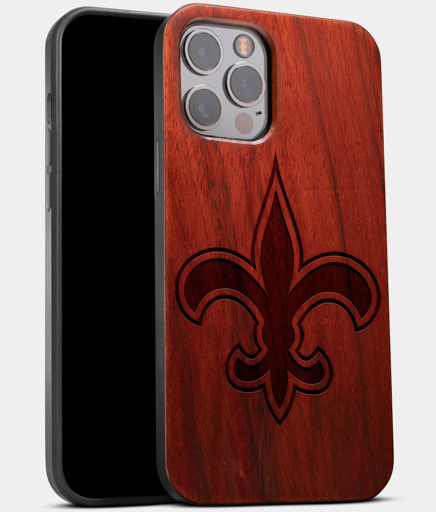 Best Wood New Orleans Saints iPhone 13 Pro Case | Custom New Orleans Saints Gift | Mahogany Wood Cover - Engraved In Nature