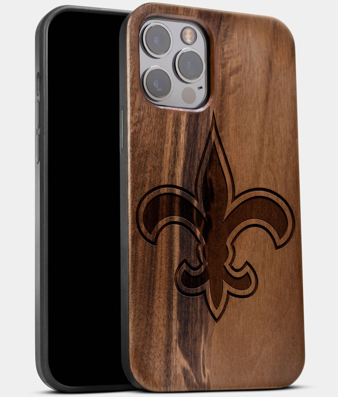 Best Wood New Orleans Saints iPhone 13 Pro Case | Custom New Orleans Saints Gift | Walnut Wood Cover - Engraved In Nature