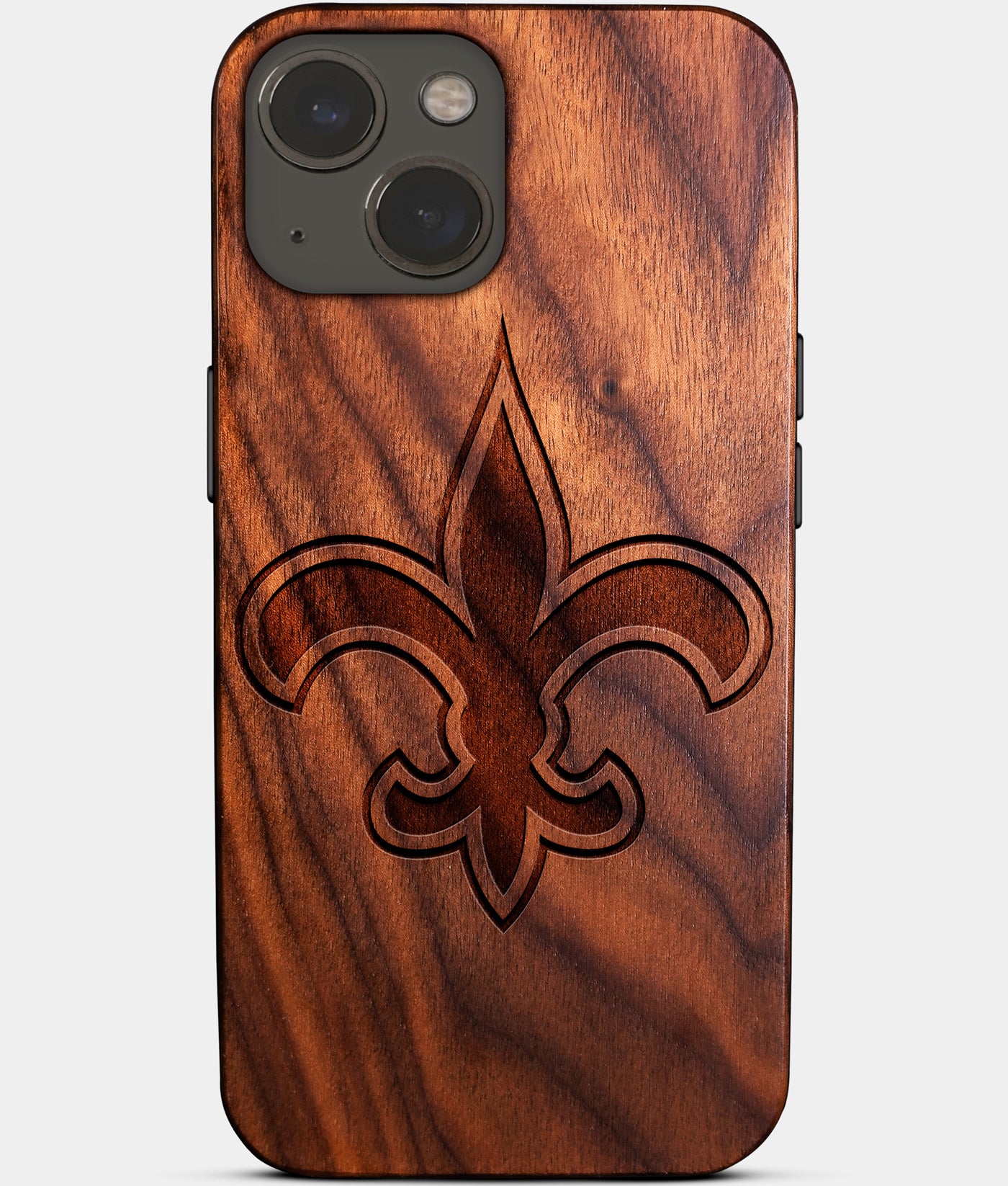 Eco-friendly New Orleans Saints iPhone 14 Case - Carved Wood Custom New Orleans Saints Gift For Him - Monogrammed Personalized iPhone 14 Cover By Engraved In Nature