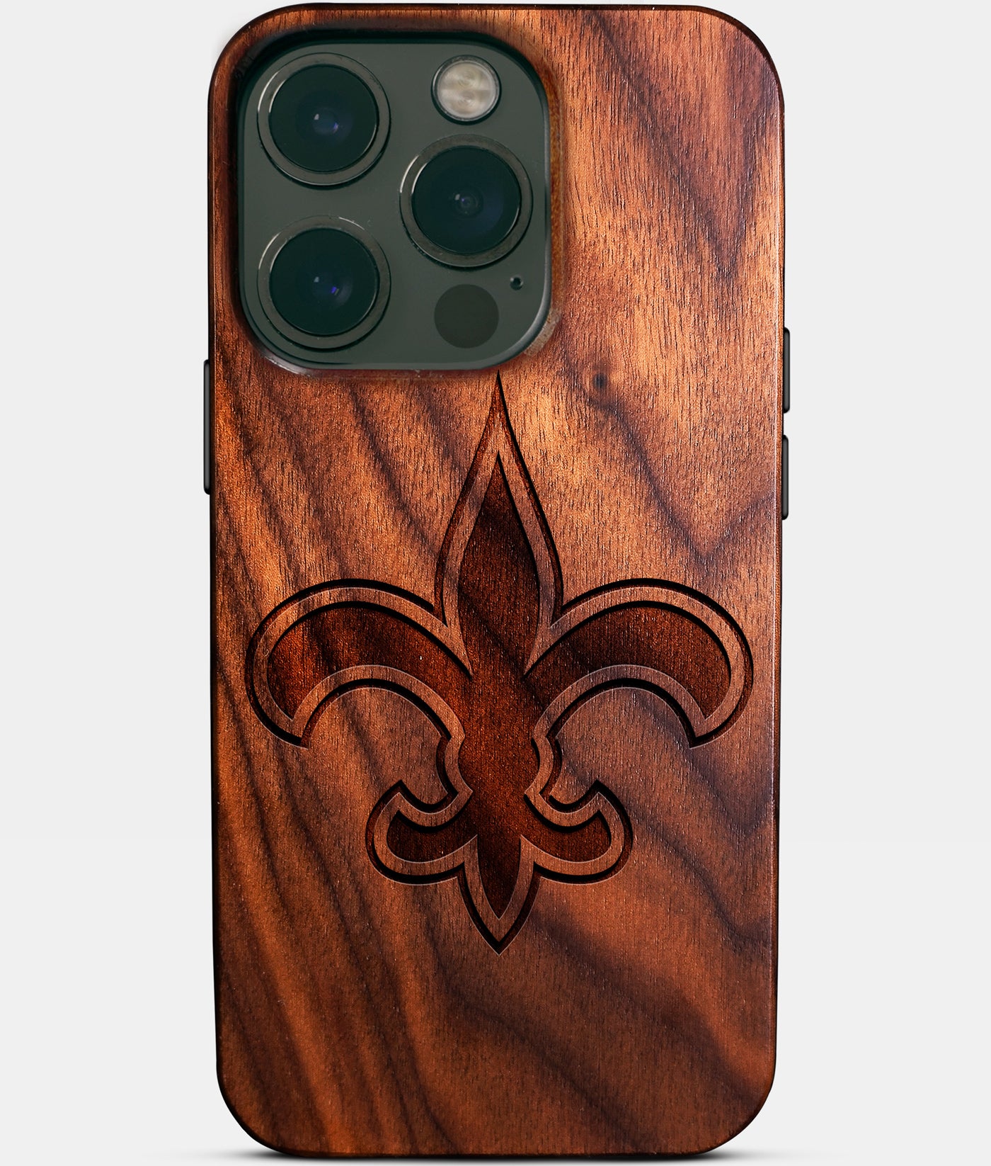 Eco-friendly New Orleans Saints iPhone 14 Pro Case - Carved Wood Custom New Orleans Saints Gift For Him - Monogrammed Personalized iPhone 14 Pro Cover By Engraved In Nature