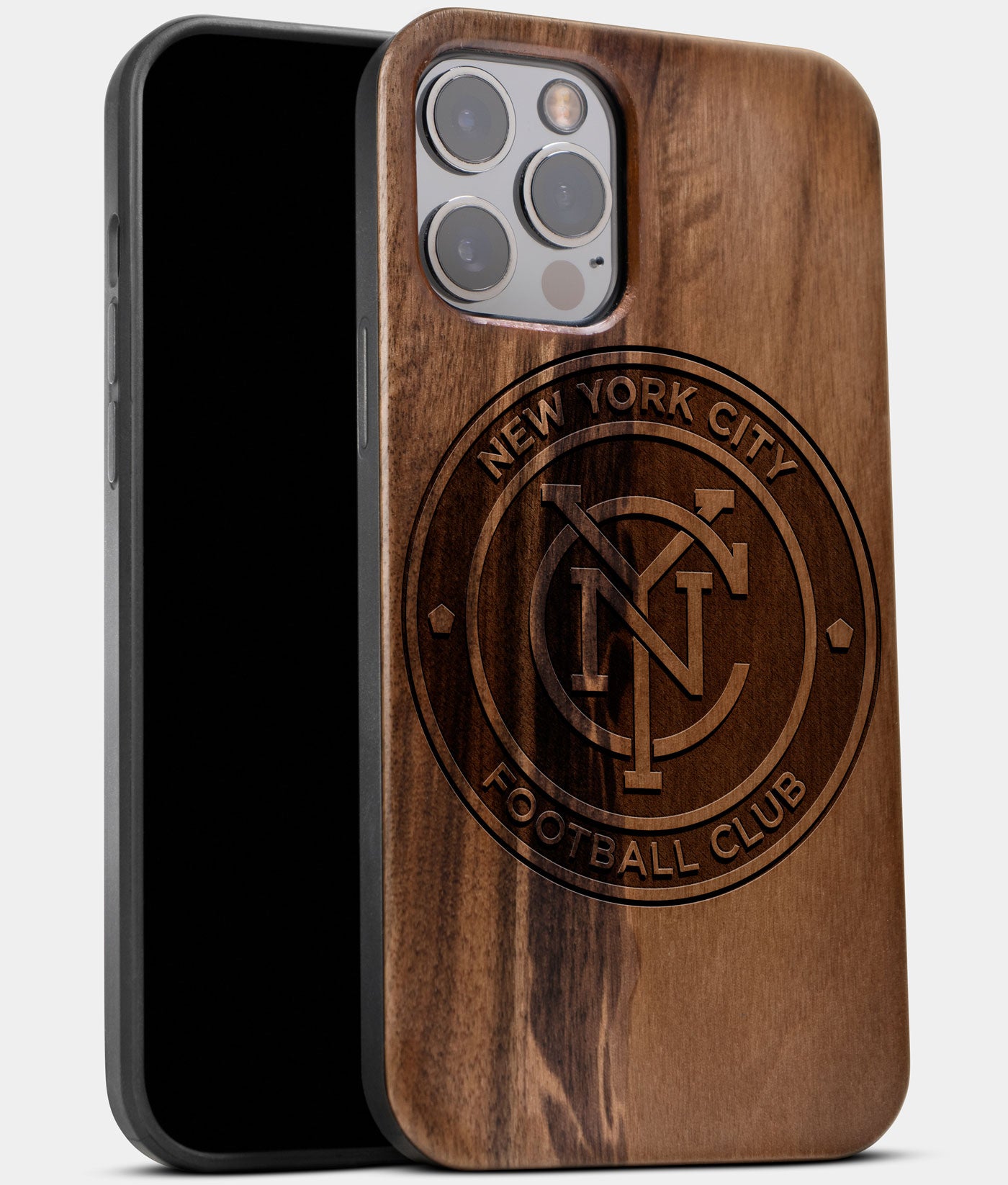 Best Wood New York City FC iPhone 13 Pro Max Case | Custom NY City FC Gift | Walnut Wood Cover - Engraved In Nature